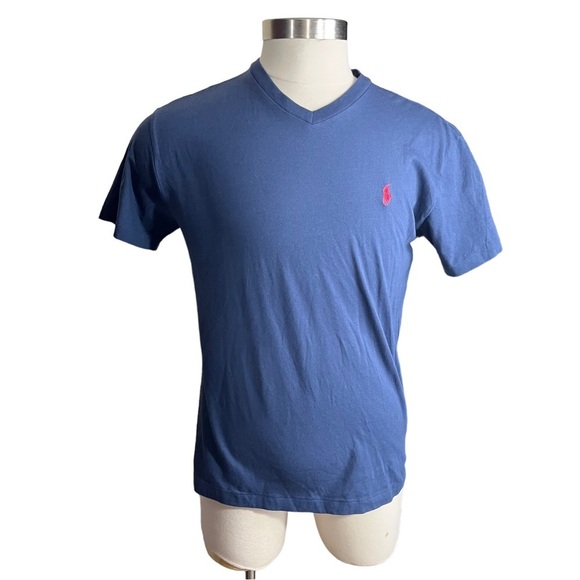 Lot Of 2 Polo Ralph Lauren Orange & Navy Short Sleeve Pony V-Neck T-Shirts Sz Sm - Picture 1 of 16